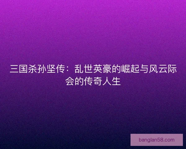 三国杀孙坚传：乱世英豪的崛起与风云际会的传奇人生