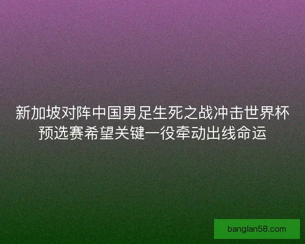 新加坡对阵中国男足生死之战冲击世界杯预选赛希望关键一役牵动出线命运 新加坡对阵中国男足生死之战冲击世界杯预选赛希望关键一役牵动出线命运